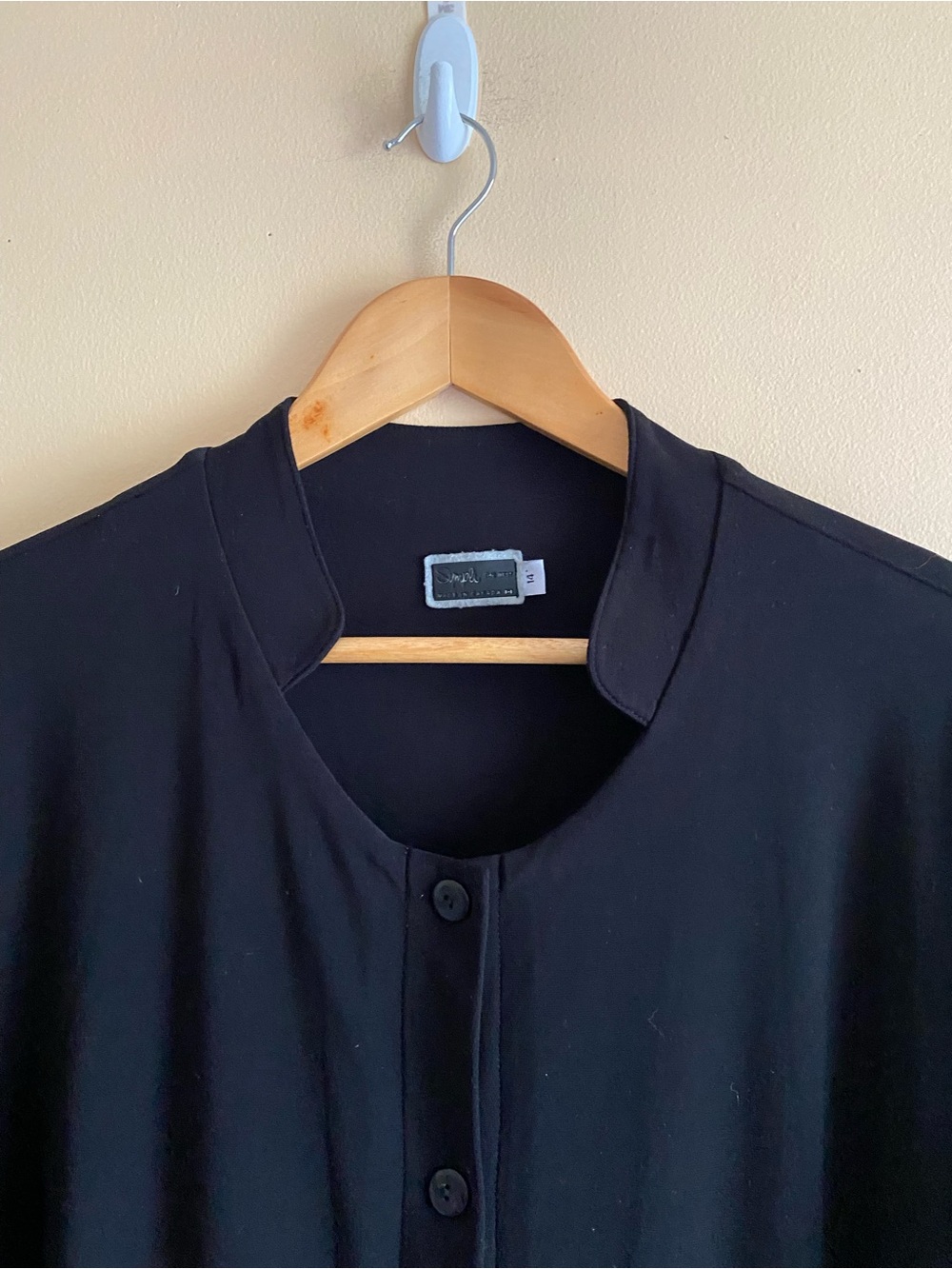 Sympli Button Front Tunic Dress Woman 14 Black Pockets Ruched Hem Stretch Travel - Picture 5 of 13